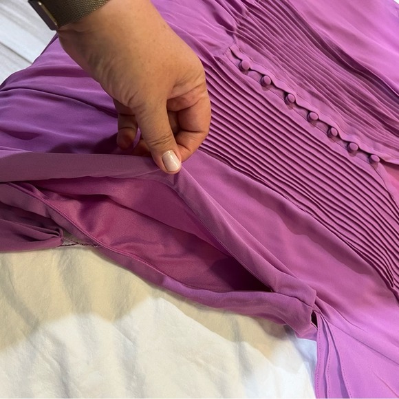 MSK Pintuck Chiffon Flutter Sleeve Midi Dress Purple Pink sz 16 - Picture 11 of 15